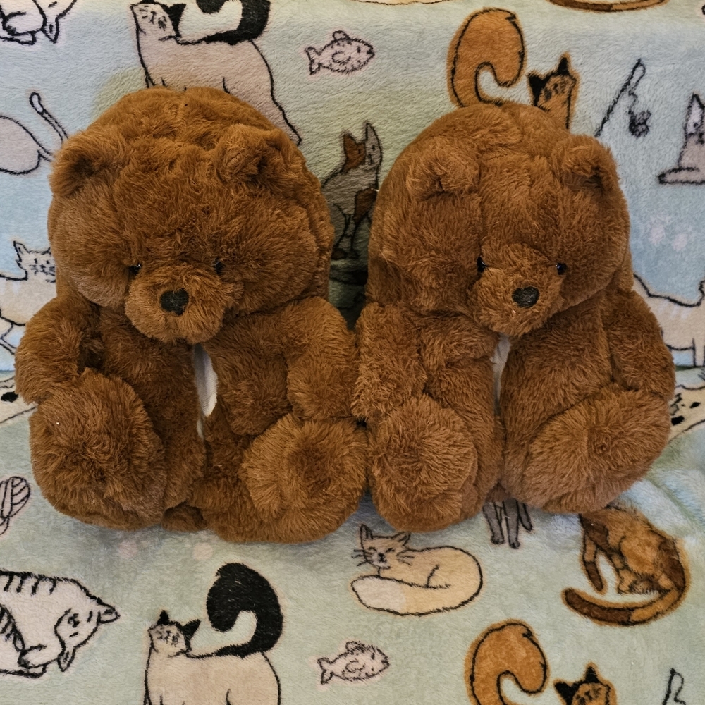 Plush teddy bear slippers